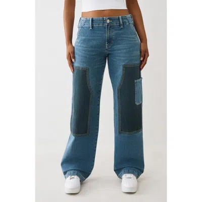 True Religion Colorblock Wide Leg Carpenter Jeans In Blue