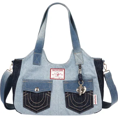 True Religion Colorblocked Denim Satchel In Blue Multi