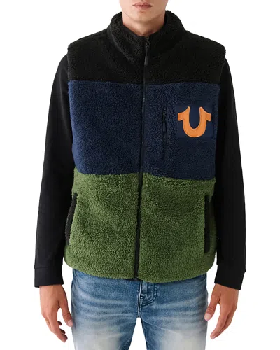 True Religion Colorblocked Sherpa Vest In Jet Blacked