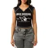 True Religion Contrast Stitch Crop Graphic T-shirt In Jet Black