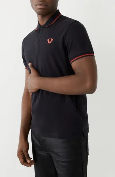 True Religion Crafted With Pride Polo In Blk Red Tiping