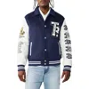 True Religion Varsity Wool Logo Patch Jacket In Blue