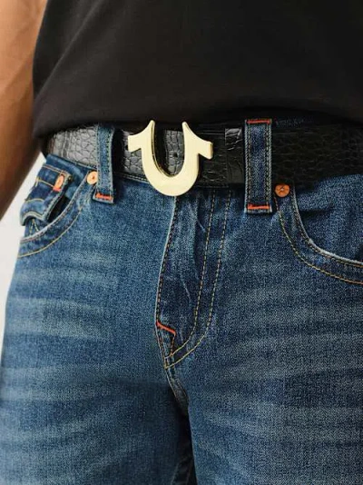 True Religion Croc Embossed Horseshoe Buckle Belt