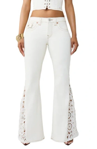 True Religion Crochet Inset Flare Jeans In White