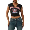 True Religion Crop Distressed Buddha Crystal Graphic T-shirt In Black