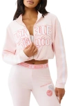 True Religion Crop Velour Track Jacket In Pink