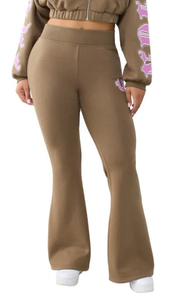 True Religion Crystal Branded Flare Pants In Brown