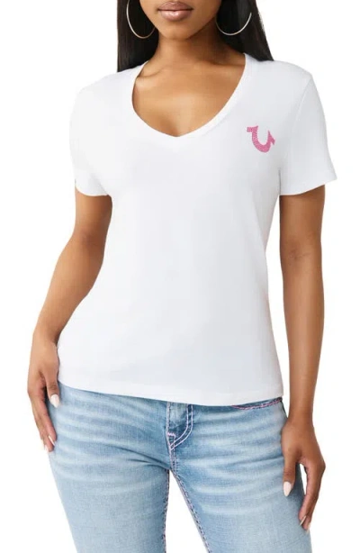 True Religion Crystal Buddha Cotton Blend Graphic T-shirt In White