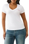True Religion Crystal Buddha V-neck Cotton Blend Graphic T-shirt In White