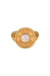 True Religion Crystal Button Logo Ring In Goldtone