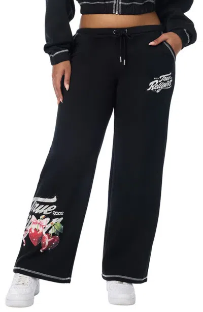 True Religion Crystal Cherry Wide Leg Sweatpants In Black