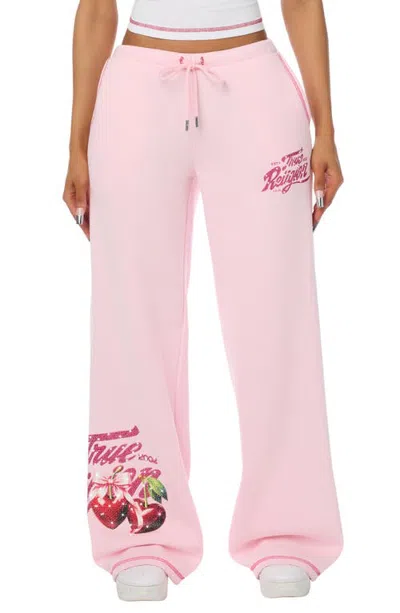 True Religion Crystal Cherry Wide Leg Sweatpants In Pink