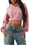 True Religion Crystal Crop Cotton Blend Hoodie In Pink