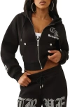 True Religion Crystal Crop Zip Hoodie In Black