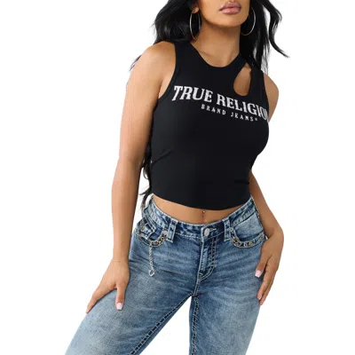 True Religion Crystal Cutout Ribbed Tank In Black
