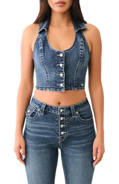 TRUE RELIGION TRUE RELIGION CRYSTAL DENIM CROP VEST