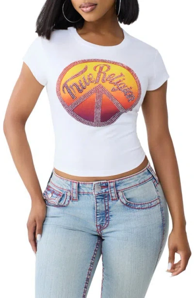 True Religion Crystal Embellished Graphic Stretch Cotton Baby Tee In Metallic