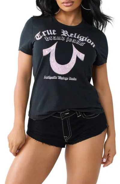 True Religion Crystal Embellished Logo T-shirt In Black