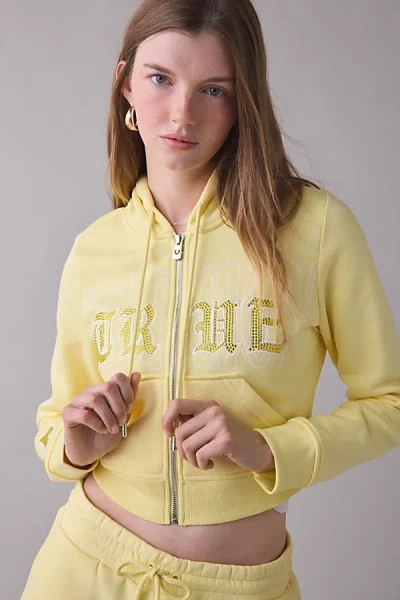 True Religion Crystal Embroidered Shrunken Zip-up Hoodie Sweatshirt In Lemon, Women's At Urban Outfi In Yellow
