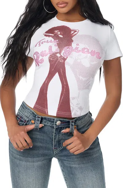 True Religion Crystal Foxy Lady Baby Tee In White