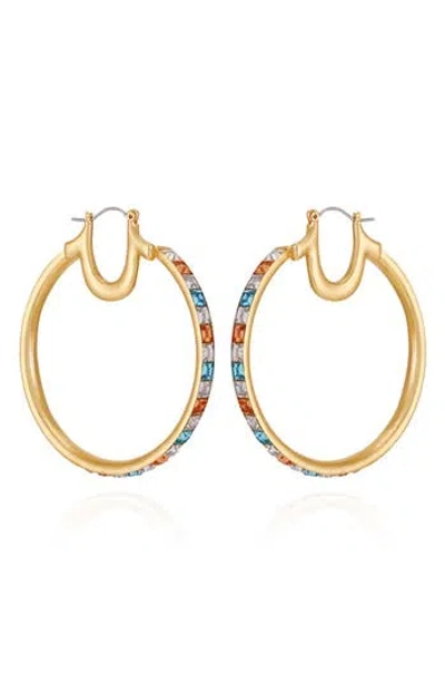 True Religion Crystal Hoop Earrings In Gold