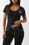 True Religion Crystal Horseshoe V-neck T-shirt In Black