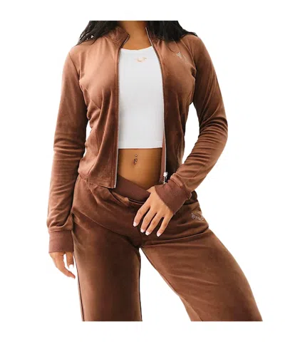 True Religion Crystal Horseshoe Velour Track Jacket In Brown
