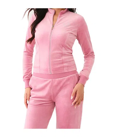 True Religion Crystal Horseshoe Velour Track Jacket In Heather Rose