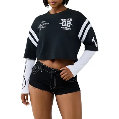 True Religion Crystal Jersey Graphic Sporty Top In Blue