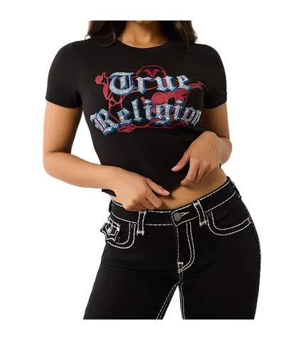 True Religion Crystal Logo Buddha Baby Tee In Black
