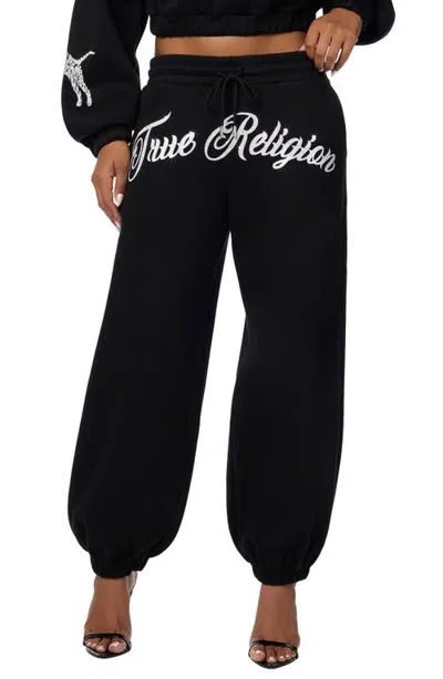 True Religion Crystal Logo Mid Rise Boyfriend Joggers In Black