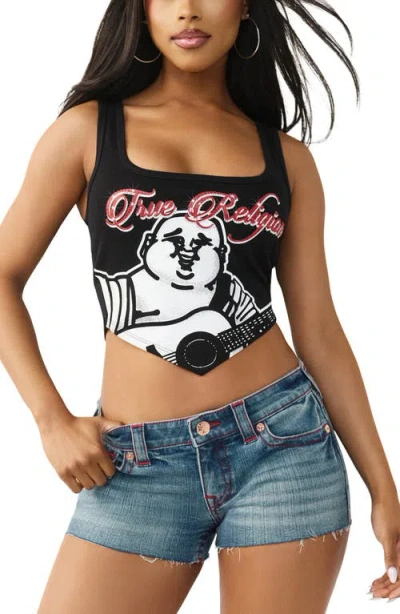 True Religion Crystal Logo Scoopneck Tank In Black