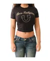 True Religion Crystal Logo Short Sleeve Baby Tee In Black