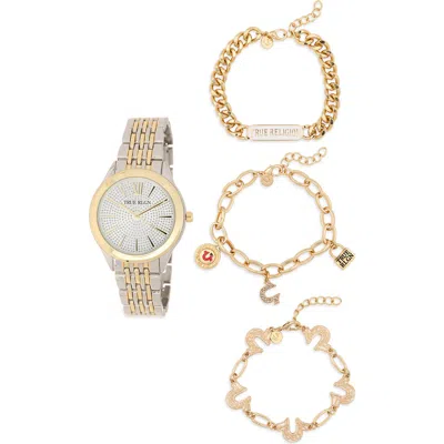 True Religion Crystal Logo Two-tone Bracelet Watch, 33.8mm & Assorted Bracelets Set In Gold