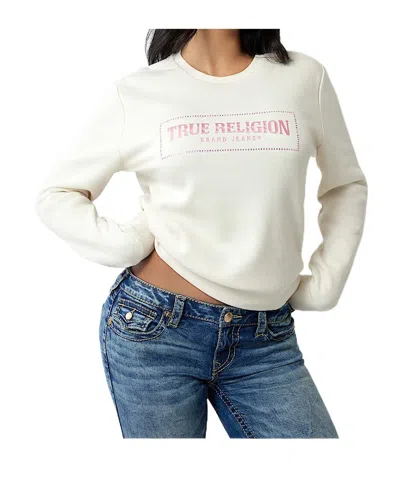 True Religion Crystal Metallic Logo Crew Sweatshirt In Winter White
