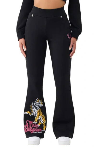 True Religion Crystal Tiger Bootcut Pants In Black