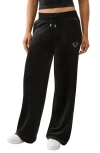 True Religion Crystal Velour Straight Leg Pants In Black