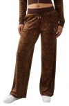 True Religion Crystal Velour Straight Leg Pants In Brown