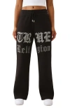 True Religion Crystal Wide Leg Drawstring Pants In Black