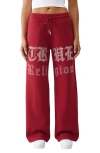 True Religion Crystal Wide Leg Drawstring Pants In Red