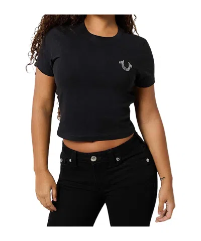 True Religion Crystal World Tour Baby Tee In Jet Black