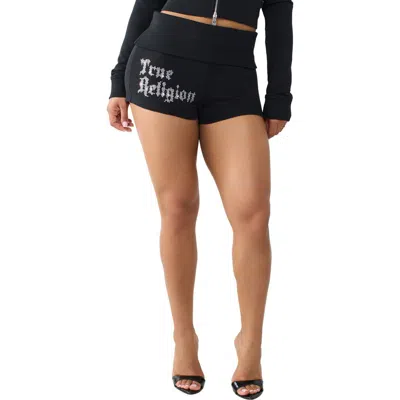 True Religion Crystals Fold Over Waistband Shorts In Black