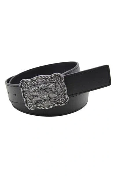 True Religion Delano Plaque Buckle Belt In Black