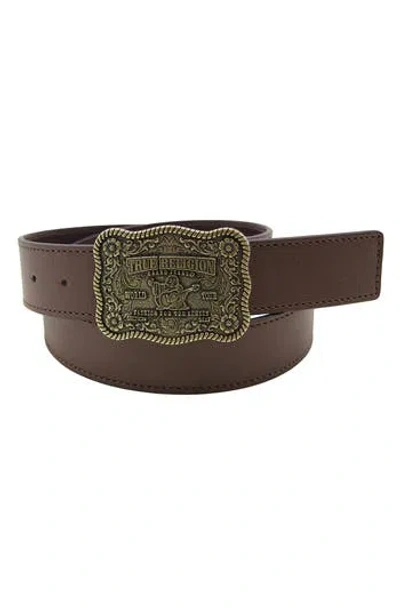 True Religion Delano Plaque Buckle Belt In Brown