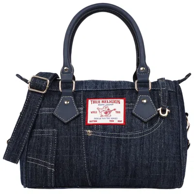 True Religion Denim Heritage Satchel With Top Handles & Crossbody Strap In Blue
