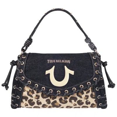True Religion Denim Leopard Eyelet Trim Flap Bag In Multi