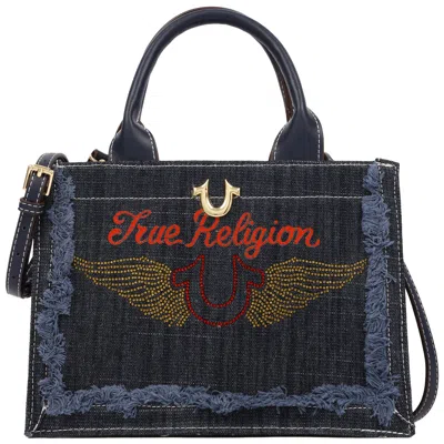 True Religion Denim Moto Frayed Tote Bag In Blue