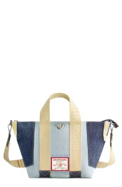 True Religion Denim Patchwork Logo Tote Bag In Denim/blue