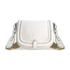 True Religion Distressed Logo Denim Saddle Bag In White
