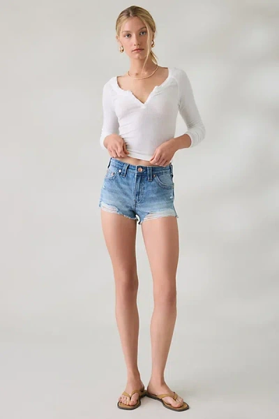 True Religion Dolphin Hem High-rise Denim Shorts In Half Moon Road, Women's At Urban Outfitters In Blue